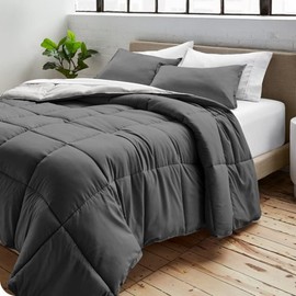 Comfy 1 Piece Oversized King Down Alternative Comforter Set | Beautiful 2 Toned Boxed Stitched Light Weight Reversible | All Seasons Hotel Bedding Fluffy Plush | Luxurious Feel, Slate Grey Color