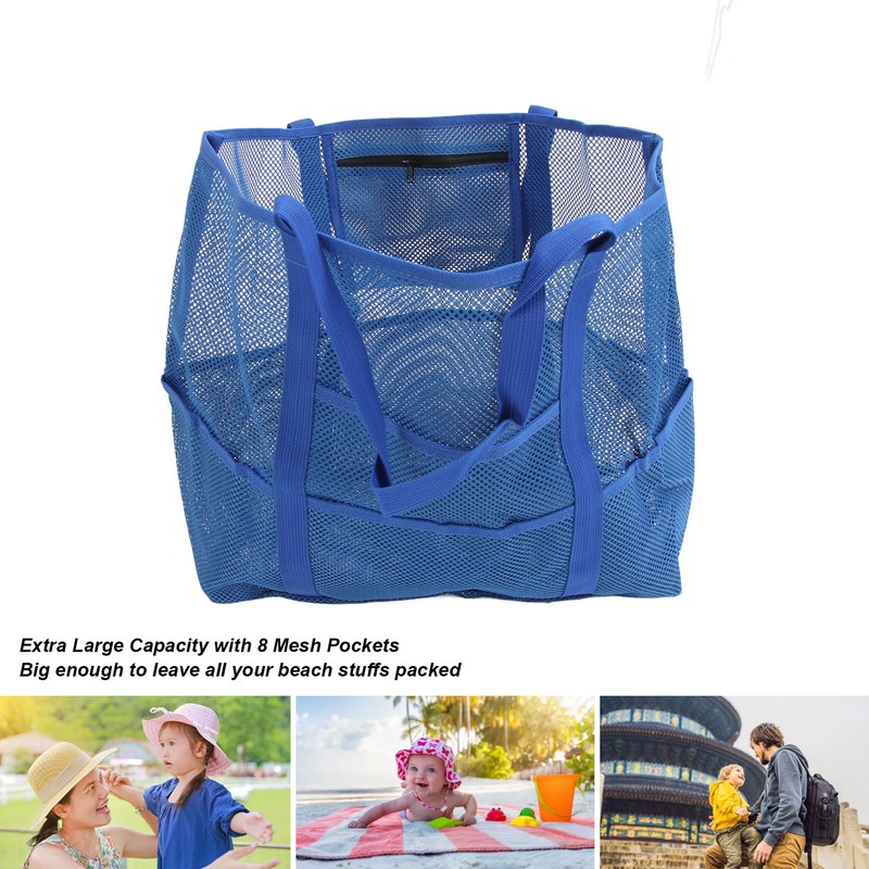 Mesh Beach Bag with 8 Pockets Waterproof Large Capacity Portable