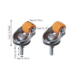 Tighall 4Pcs 0.5in Orange Swivel Stem Threaded Casters, M4 ×15 Self-Tapping Universal Lead Screw Mini Furniture Mobile Casters, Silent Rubber Small Pulleys, for Trolley and Table