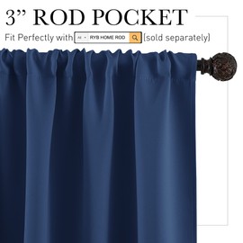 RYB HOME Blackout Curtains Small Window Decor Light Block Thermal Insulated Drapes for Bedroom Bathroom Kitchen Cabinet, W 29 x L 36 inch, Navy Blue, 2 Panels