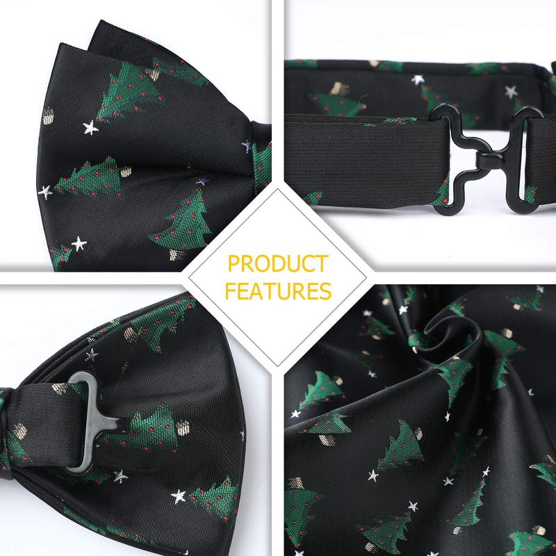 HISDERN Men's Christmas Bow Tie and Pocket Square Set Xmas