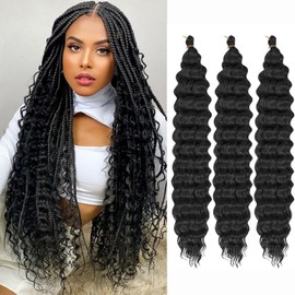 Ocean Wave Crochet Hair 24Inch 3Packs Deep Wave Braiding Hair Curl Crochet Braiding Hair Extension Ocean Wave Braids Hair for women (1B#, 24Inch)
