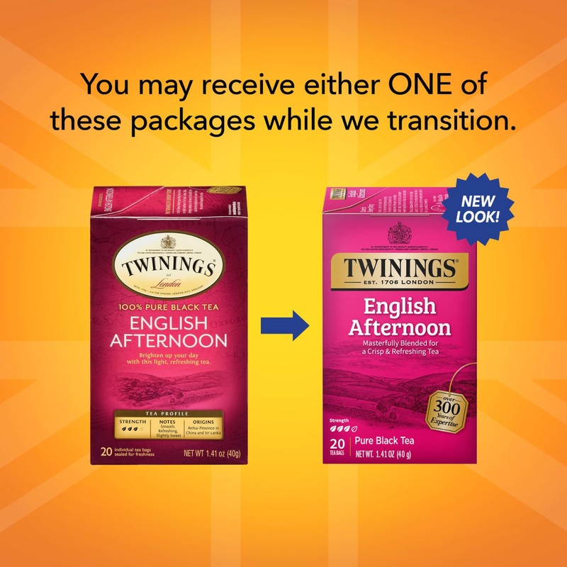Twinings English Afternoon Black Tea Individually Wrapped Bags, 20 Count