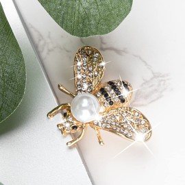 Honey Bee Brooches Crystal Insect Themed Bee Brooch Animal Faux Pearl Pin for Women
