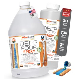 WiseBond Deep Pour Epoxy Resin 3/4 Gallon Kit, Slow Cure 2:1 Mix, Food Safe for River Table, Object Cast, Bubble Free, Clear High Gloss, Mold, Art, Wood, UV & Temp Resistance