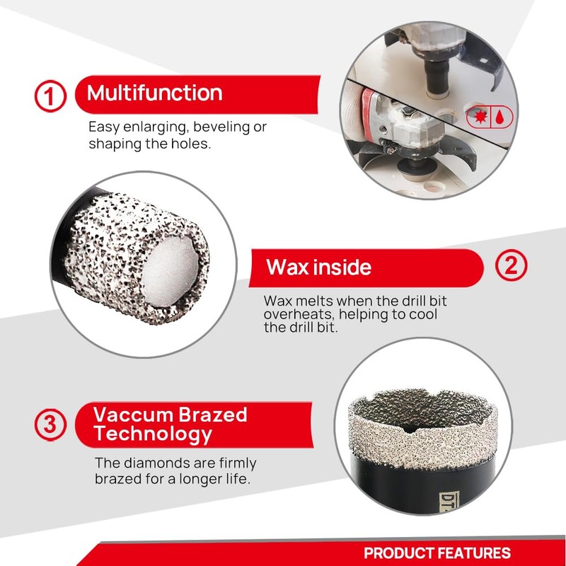 Diamond Tile Hole Saw Kit 10-Pack, DT-DIATOOL Diamond Core Drill