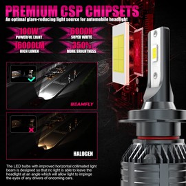 BEAMFLY H7 LED Headlight Bulbs 16000LM, Car High/Low Beam Lamps 100W High Power, 6000K White, Pack of 2