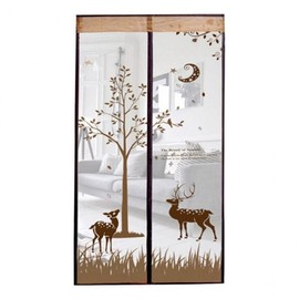 Magnetic Deer Pattern Mosquito Net for Summer Doors Brown 90x210