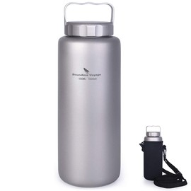 Boundless Voyage 1050ml Pure Titanium Bottle Wide Mouth Large Capacity Direct Drink Outdoor Climbing Sports Water Bottle Leak-proof Lightweight Rust-proof with Strap Pouch (1050ml (with handle