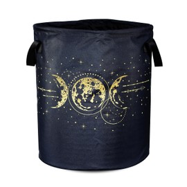 Gold Triple Goddess Symbol Laundry Basket Moon Foldable Oxford Cloth Funny Tote Bag Laundry Hamper Clothes Storage Bucket Organizer For Bathroom/Laundry Storage/Bedroom 17.7x13.7 Inch