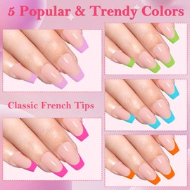 AddFavor French Tip Press on Nails Short Coffin Fake Nails - 150Pcs Bright Colored French Nail Tips Acrylic Glue on Nails Press ons Nail with Nail Glue and Adhesive Tab 15 Sizes