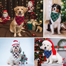 ADOGGYGO 4 Pack Dog Bandana Christmas Classic Plaid Pet Bandana Scarf, Multiple Sizes Offered, Blue White Green Red Plaid Bandana for Large and X-Large Dogs (X-Large, Christmas)