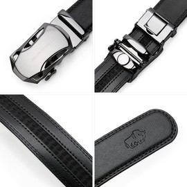 BISON DENIM Men's Leather Belt Ratchet Automatic Clasp for Men’s Clothing, Business Suit, Belt Size Adjustable, 35 mm Wide Belt, N71303 black, Länge 115cm Fit für Taille 34"-36"