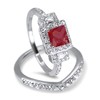 His Hers Wedding Set Red Ruby CZ Engagement Ring Bridal