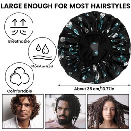 WLLHYF Silk Bonnet for Men, Satin Bonnet Single Layer Elastic Band Silk Sleep Cap Black Soft Adjustable Hair Cap Hair Wrap Large Bonnets for Women Sleeping (Rose Black)