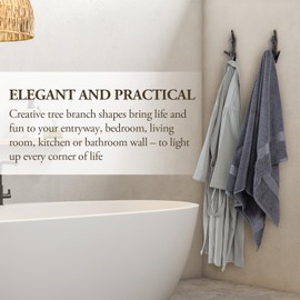 MyGift Vintage Dark Brown Cast Iron Tree Branch Design Wall Mounted Decorative Entryway Coat Hanging Hooks or Bathroom Towel and Robe Hangers, Set of 2