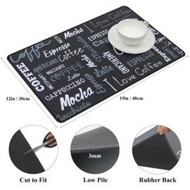 SHACOS Coffee Mat 2-Pack 12x19 Inch Absorbent Non Slip Coffee Maker Mats for Countertop Coffee Bar Accessories Dish Drying Mat Waterproof Heat Resistant, Chalkboard Black