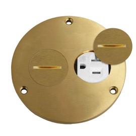 ENERLITES - 705501-C-STICKERED Screw Cap Floor Box Cover, 4" Diameter, 20A Tamper-Weather Resistant Receptacle Outlet, Watertight Gaskets, 975501-C, UL Listed, Brass, 6. Brass Screw Cap, 4" Screw Cap