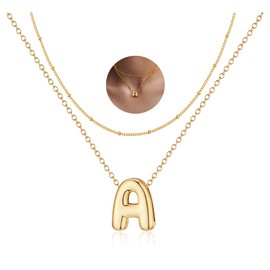 RANKEEF A Bubble Letter Necklace Gold 14k Initial Necklace For Women Gold Initial Necklace For Women Layered Bubble Letter Necklace