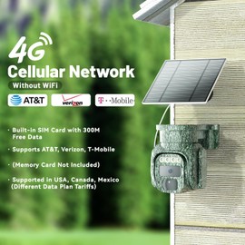 KKB 4G LTE Cellular Trail Camera Solar Wireless Outdoor, No WiFi Security Camera Built-in VSIM Card, Pan Tilt 355°View, 2K HD Solution, Full Color Night Vision, IP65 Waterproof Cameras for Wildlife