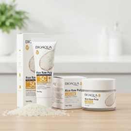 Kit Bioaqua Rice Raw Pulp Crema Facial Protector Solar Spf