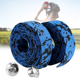Cinta Para Manubrio De Bicicleta Ruta,Cinta Manubrio Bicicleta Ruta,Handlebar Tape Reflective Grip Wrap Tape + 2 Bar Plugs for Mountain Road Bike (Pack of 2)(Blue+Black)