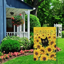 Wodison Summer Cat Garden Flag 12x18 Double Sided, Burlap Small Sunflower Spring Summer Yard Flag for Holiday Outside Decoration