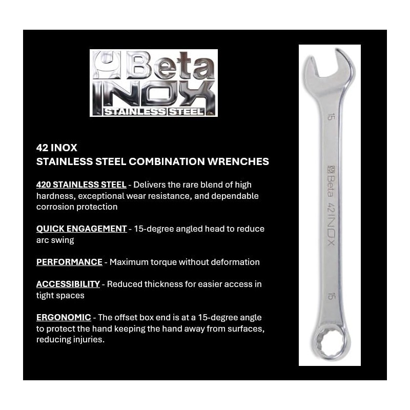 Beta 42INOX 9/16" Stainless Steel Combination Wrench | 12-Point Box