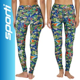 Sporti Active Tropical Oasis Swim Legging – Full Length Swim Leggings for Women, Full Coverage Swim Tights for Surfing & Swimming - Tropical Oasis - Small