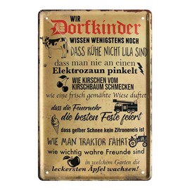 Tin Sign "Wir Dorfkinder - Retro Decorative Metal Sign - Sign for Football Fire Brigade Tractor Fair Fans - Funny Wall Decoration for Party Room Party Room Bar Counter - Gift Idea Neighbours Friends -