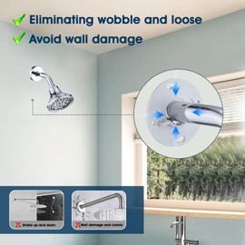 RAINREVIVE 6 Inch Shower Arm with Flange and Stabilizer Bracket, Wall Mounted 304 Stainless Steel Extension Pipe for Fixed or Handheld Head, Indoor & Outdoor, Chrome