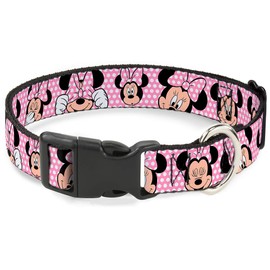 Buckle Down Minnie Mouse Expressions Polka Dot Pink/White Plastic Clip Collar, Medium/11-17