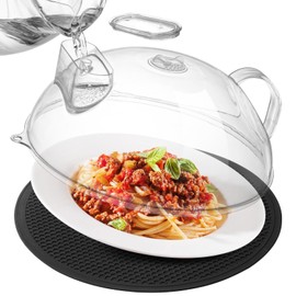 MAGJIUKE Microwave Splatter Cover for Food, Clear Microwave Lid with Water Steamer, Integrated Handle, Splatter Guard, 10” Plate Covers & 12" Mat, BPA-Free, Essential Kitchen Gadgets and Accessories