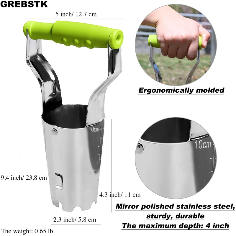 GREBSTK Sturdy Stainless Steel Gardening Bulb Transplanter Tool with Depth