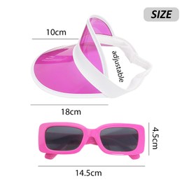 1 x Women Sun Hat, 1 x Sunglasses, Summer Anti-Ultraviolet Hat, Wide Brimmed Sun Hat, Retro Neon Sun Hat, rose red