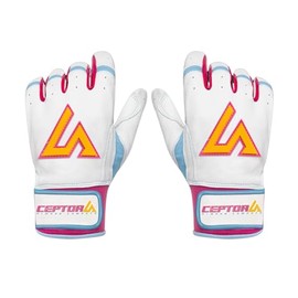 CEPTORS South Beach Batting Gloves Short Cuff- Premium Nappa Leather, Handcrafted, Water-Resistant - Durable Professional Baseball Gloves - Adult XL-Short Cuff - White/Turq