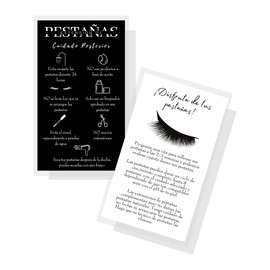 Spanish Lash Aftercare Instructions | 50pk | Cuidado Posterior de la Extensión de Pestañas | 2 x 3.5” inch Card | Lash Extension Supplies black and white minimalist modern, 2-3 week refills fillers