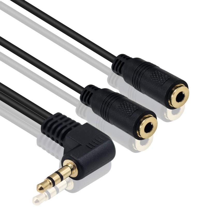 Poyiccot 3.5mm AUXケーブル2分配 オーディオケーブル L字型 3.5mm 延長ステレオオーディオ(オス)⇔3.5mmステレオ(メス) Y字 分岐 ケーブル