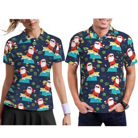 Mens Christmas Santa Beach Funny Matching Couples Golf Shirts Short Sleeve Polo Shirts Moisture Wicking Unisex Hawaiian Outfits Large