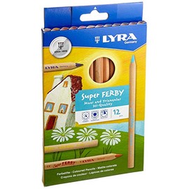 LYRA Super Ferby Nature Wooden Chunky Colouring Pencils, 12 Assorted Colours, Ideal for Children and Schools