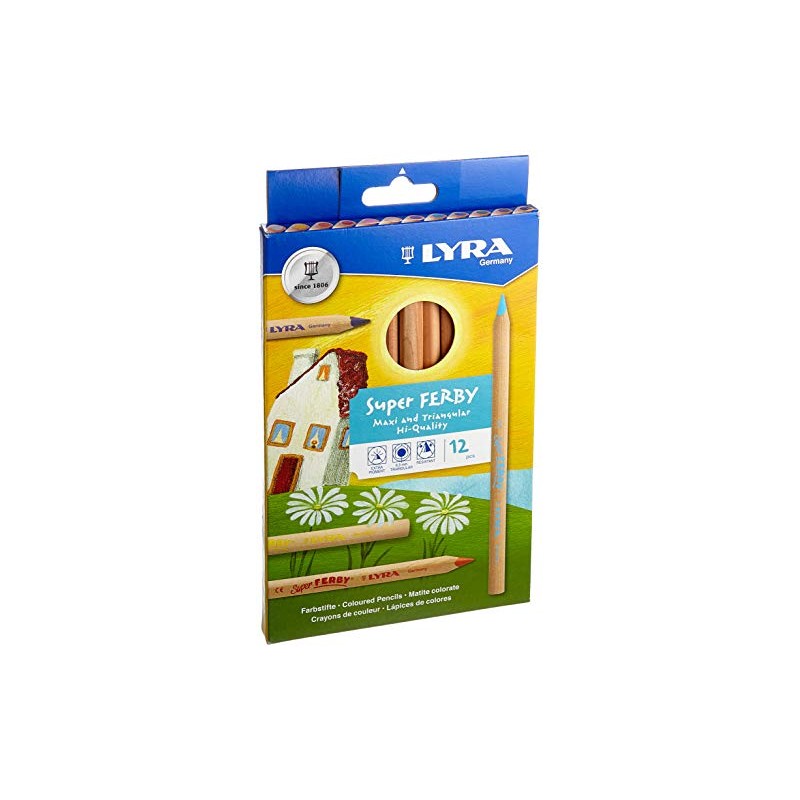 LYRA Super Ferby Nature Wooden Chunky Colouring Pencils, 12 Assorted
