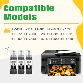 Artitech T522 Ink Bottle Replacement for Epson 522 T 522 use for Epson EcoTank ET-1110 ET-2710 ET-2800 ET-2720 ET-4700 ET-4800 ET-4810 Printers (3BK)