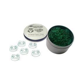 Butler in the Home 100 Count Frog Shaped Paper Clips Great for Paper Clip Collectors or Office Gift - Comes in Round Tin with Lid and Gift Box (Green)