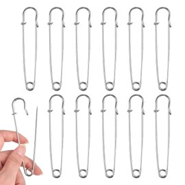 JIABEIUS 12 Pcs Large Safety Pins, 4 Inch Safety Pins for Clothing, Blankets, Crafts, Skirts, Kilts, Scarf, Brooch Making, Stainless Steel Sturdy Clothes Pins Heavy Duty (Silver)