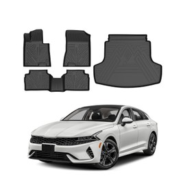 Powerty Floor Mats & Cargo Liner for 2021-2024 2025 2026 Kia K5 Accessories Floor Mats 2 Row Liner Set All Weather TPE 3D Floor Liners&Rear Cargo Mat
