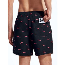 MOANOK Mens Swimming Trunks 6 Inch Quick Dry Beach Shorts Swim Trunks with Mesh Liner and Pockets,Black Shark,Large