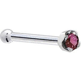 Solid 18k White Gold 1.5mm (0.015 cttw) Genuine Purple Diamond Nose Stud Bone 20 Gauge 1/4"