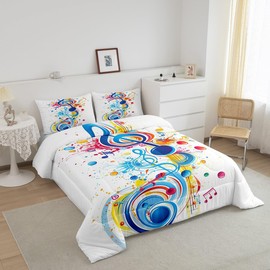 Feelyou Music Comforter Set Music Pattern with Notes and Clef Bedding Set for Kids Boys Girls Tie Dye Blue Comforter Twin Size Bed Set