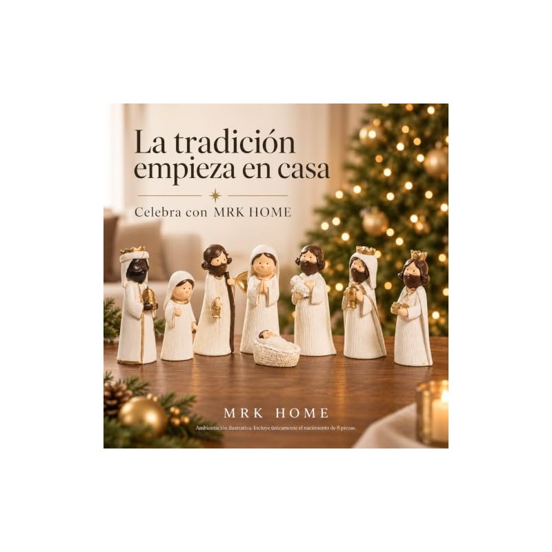 Nacimiento Navideño Pequeño de 8 Piezas, Figuras Blanco Marfil y