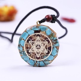 Orgonite Metatron Cube, Merkaba Yoga Pendant, Necklaces Chakra Stones, Orgonite Protection Amulet, Talisman Necklace (Blue), Agate